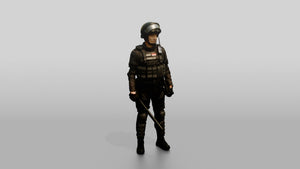 Riot Police Officer Standing in Gear - 3D character model, view 1