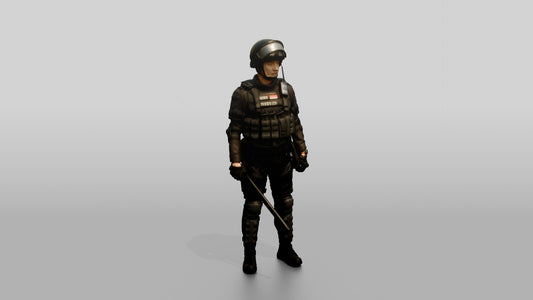 Riot Police Officer Standing in Gear - 3D character model, view 1
