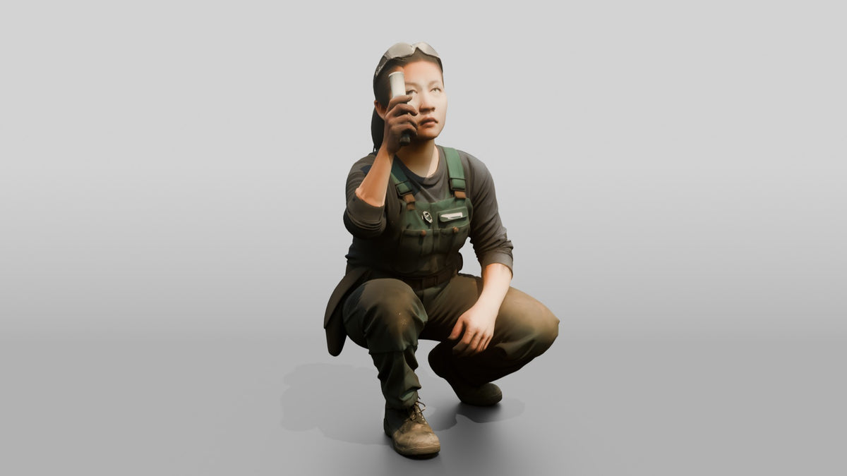 Mechanic Inspecting Exhaust Pipe - 3D character model, view 2