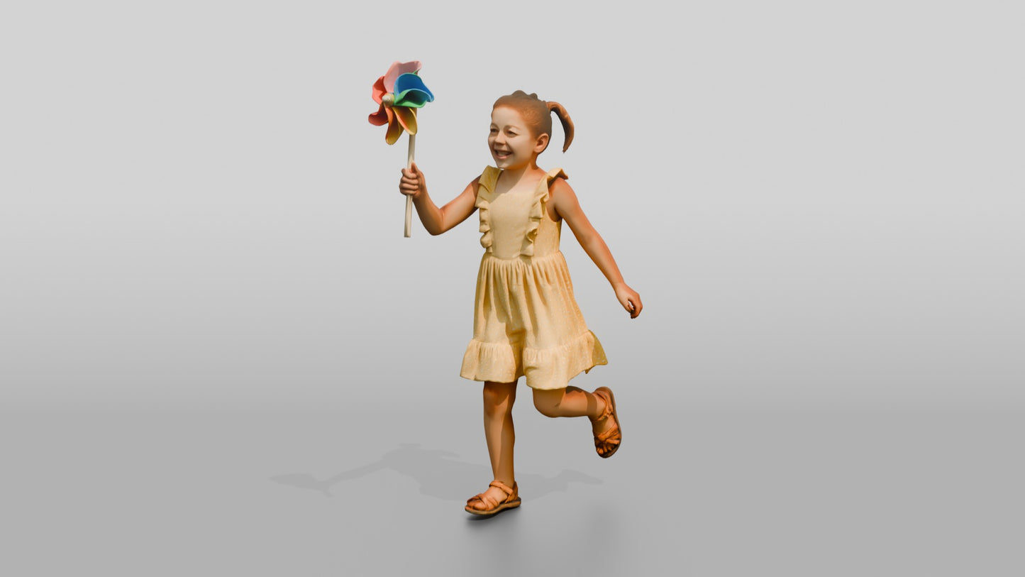Petite Cypriot Girl Holding a Spinning Pinwheel