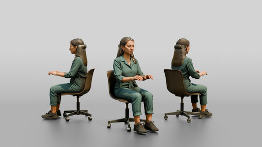 Woman Seated in a Teal Jumpsuit