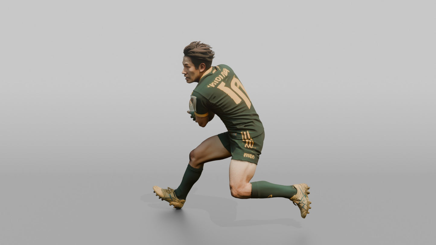 Japanese Fly-Half Executing a Sharp Side-Step