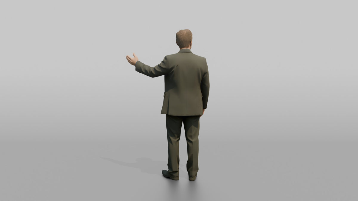 Host Man Gesturing Toward A Table, Arm Extended - 3D character model, view 3