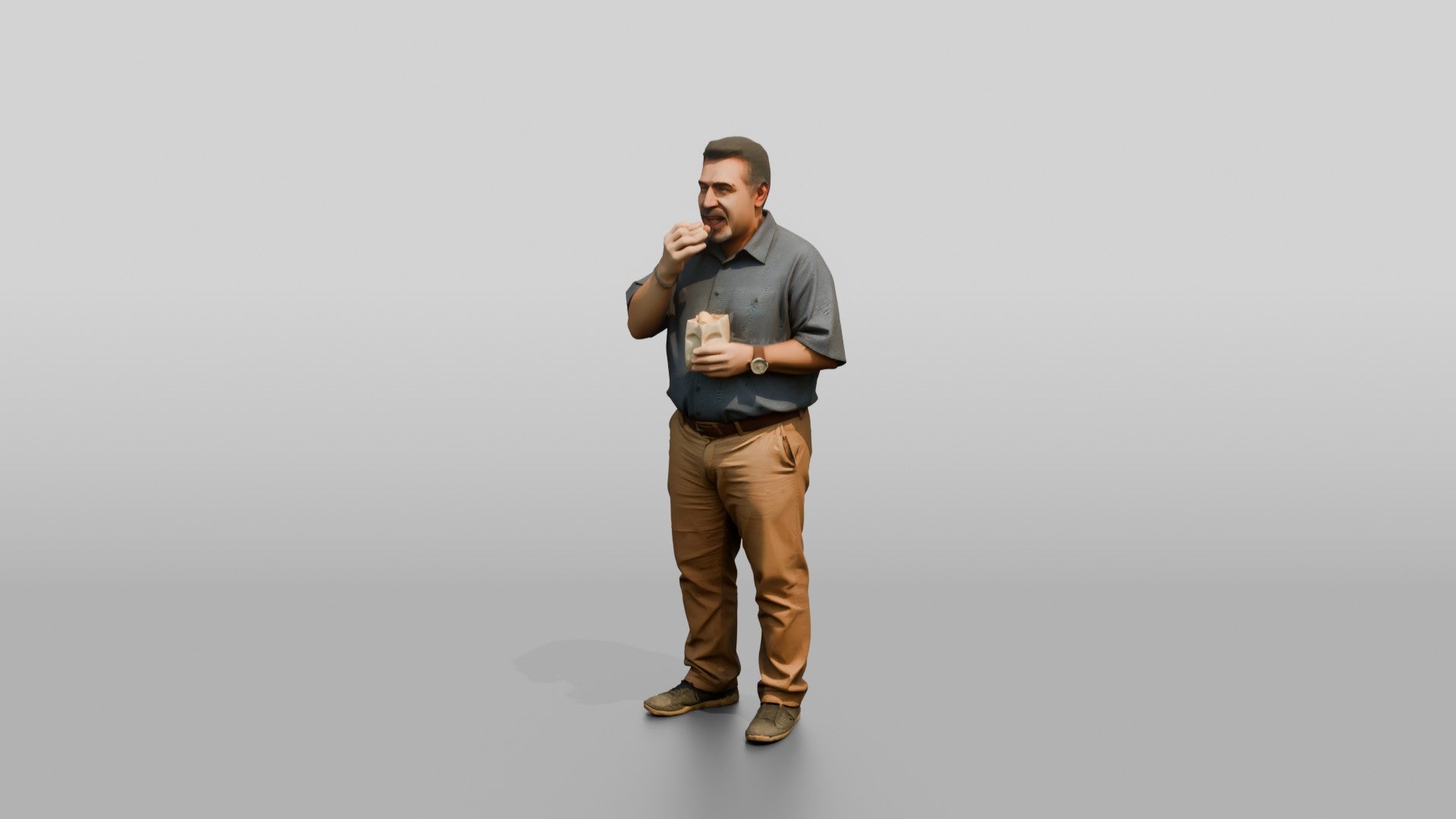 Plus-Size Middle-Aged Persian Man Eating a Snack