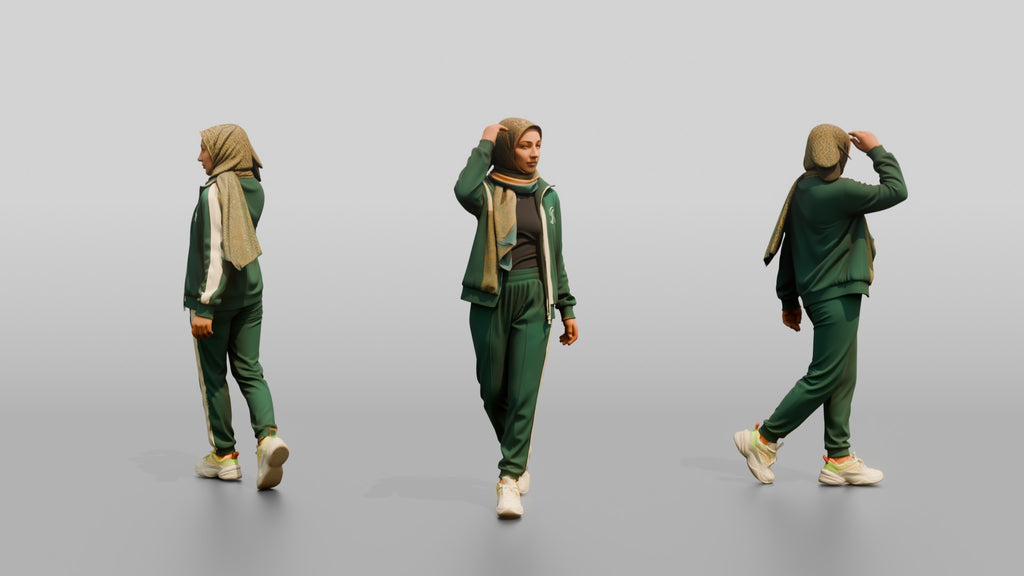 Hijab Woman in Green Tracksuit Walking