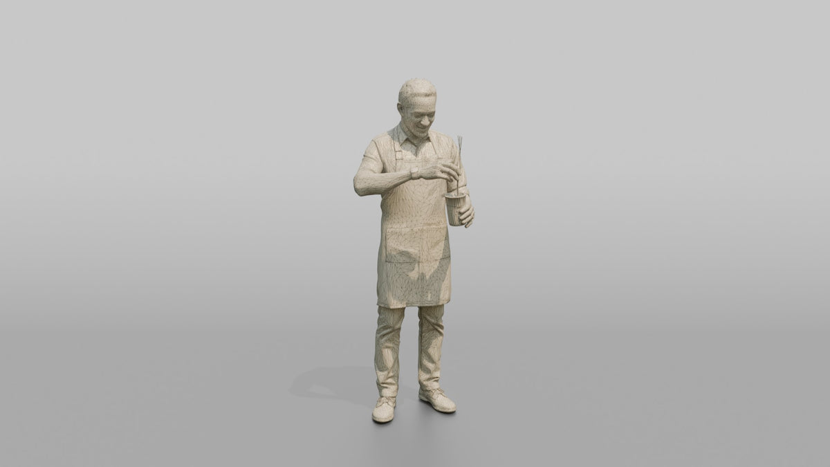 Bartender Man Mixing A Drink With A Bar Spoon - wireframe topology preview