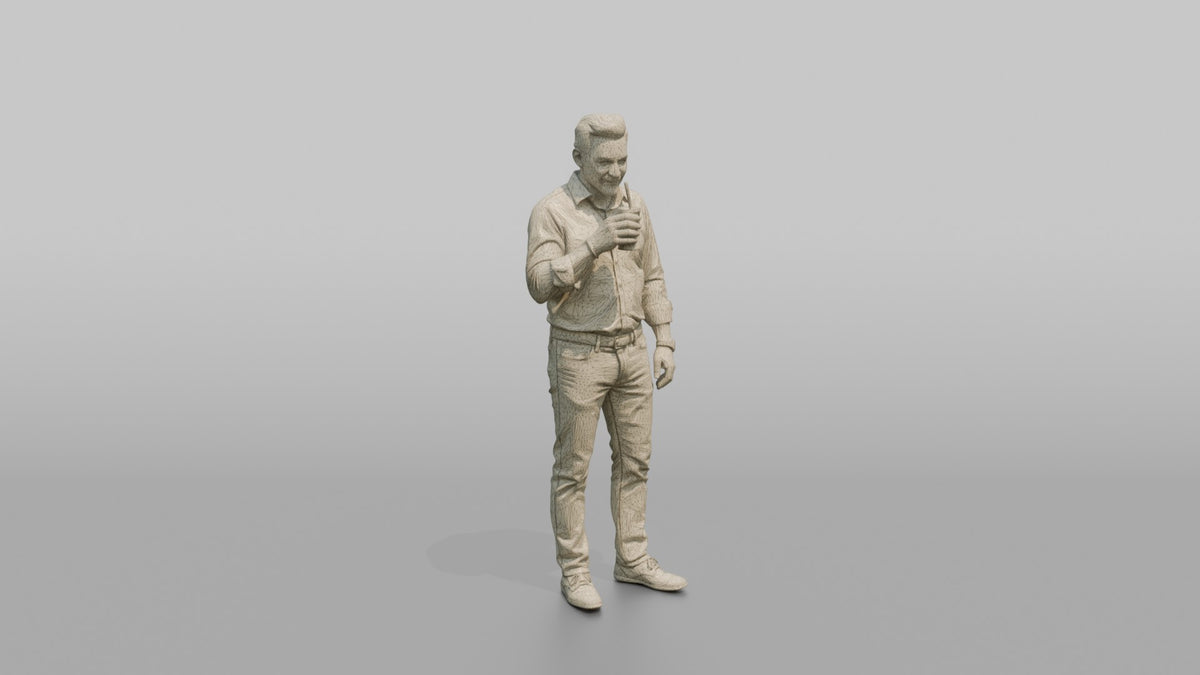 Patron Man Standing Sipping A Cocktail Through A Straw - wireframe topology preview