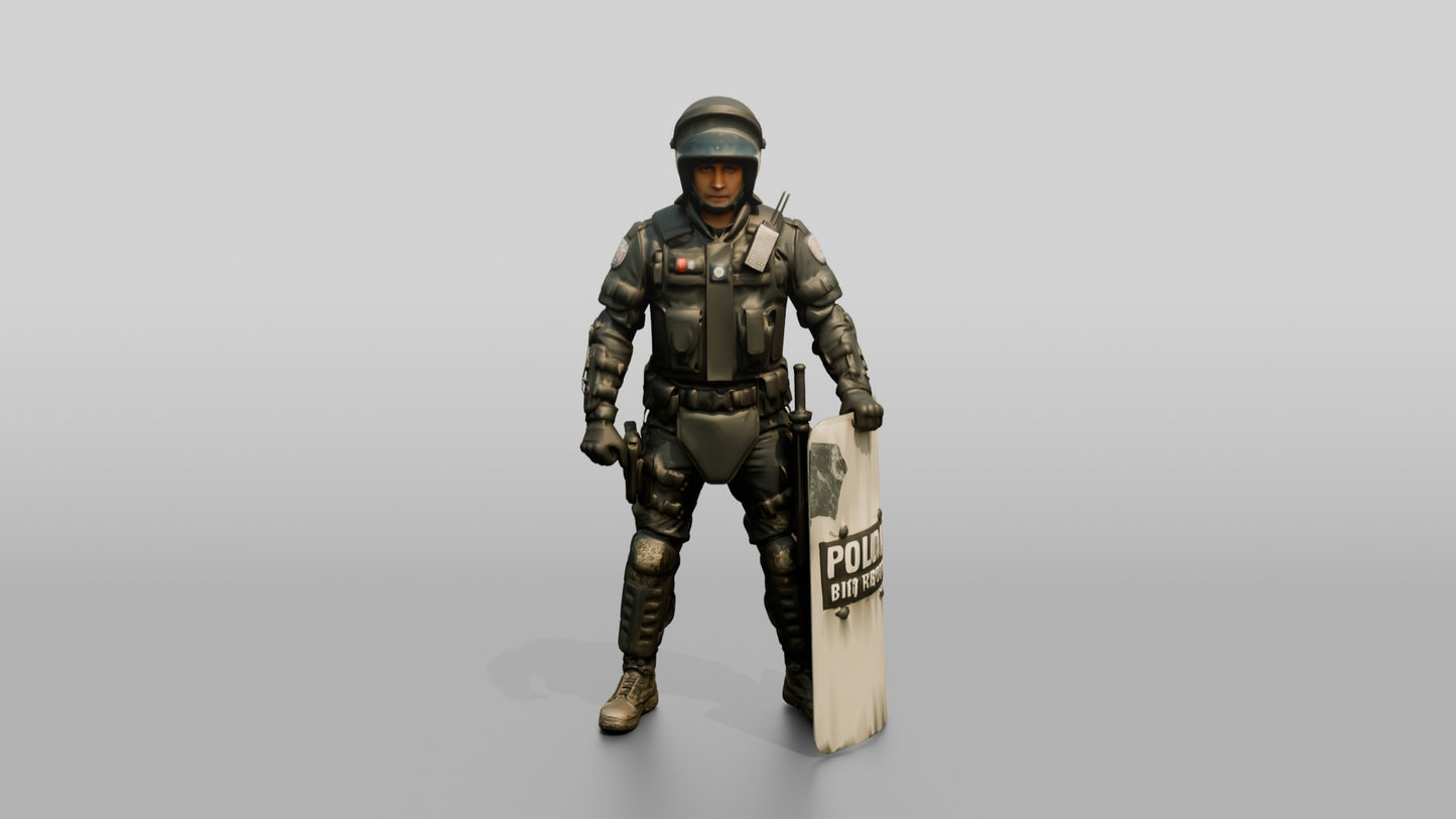 Riot Police Officer Holding Large Shield