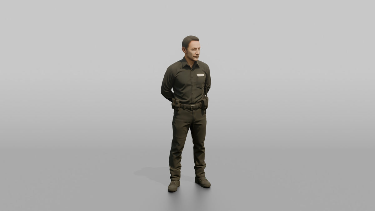 Door Staff Man Standing With Feet Apart, Arms Behind Back - 3D character model