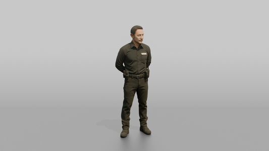 Door Staff Man Standing With Feet Apart, Arms Behind Back - 3D character model
