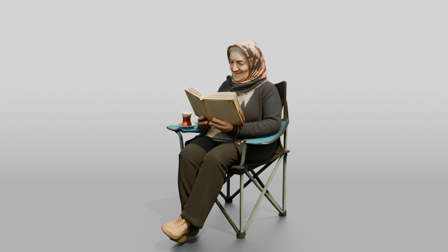 Elderly Woman Reading with Tea
