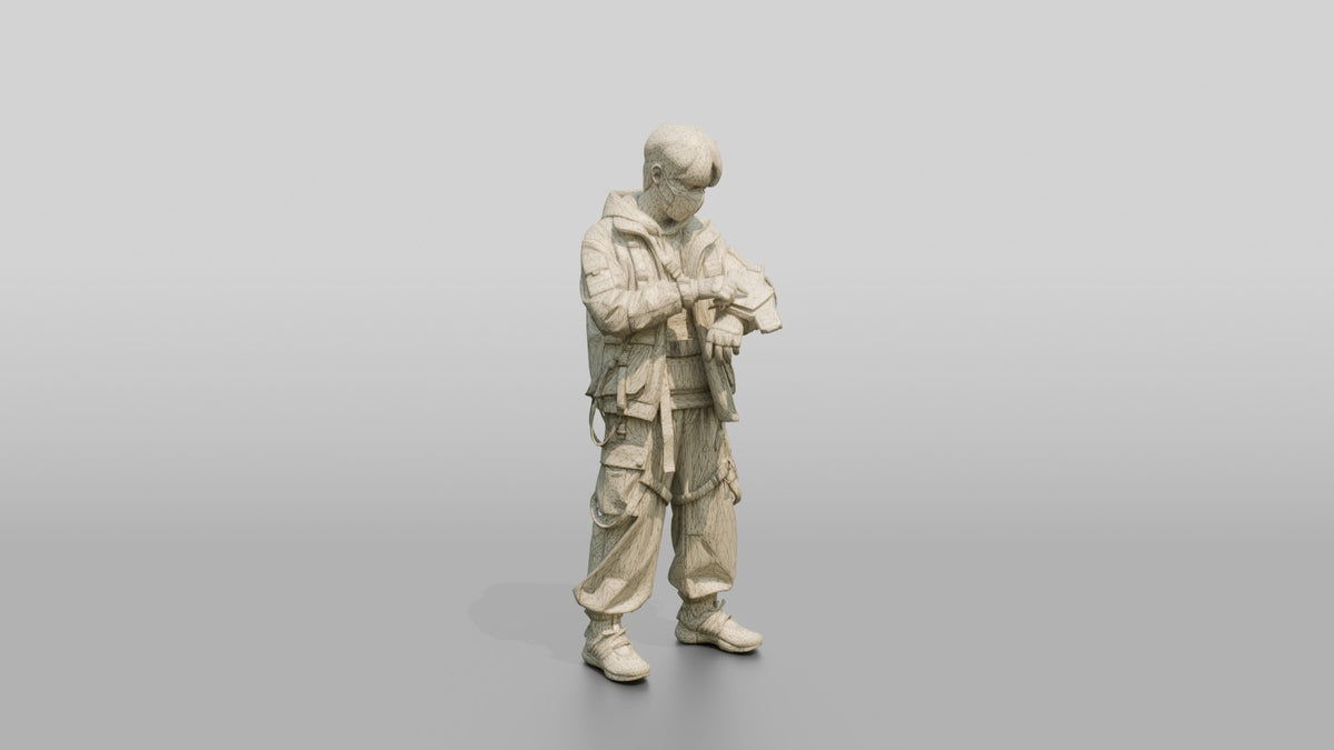 Gorpcore Man Counting Cash - wireframe topology preview