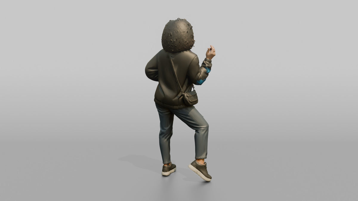 Patron Woman Striking A Bold Urban Pose In A Graphic Windbreaker - 3D character model, view 3