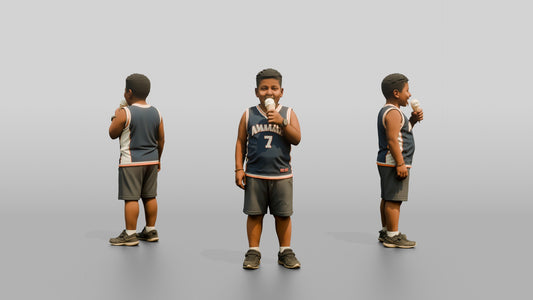 Stocky Young Jordanian Boy Eating an Ice Cream Cone - 3D character model