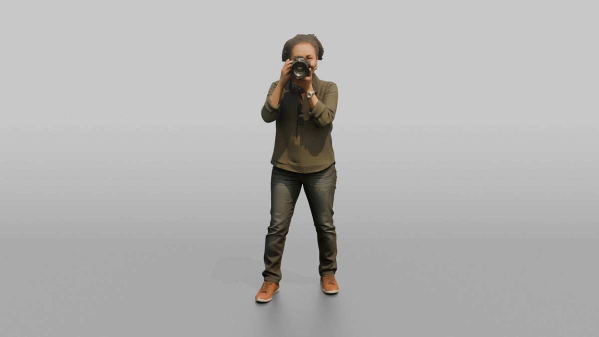 Mother Holding A Camera Up, Framing A Shot - 3D character model, view 5