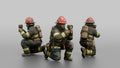 Firefighter Woman Crouching While Scanning Ahead with a Handheld Thermal Imaging Camera