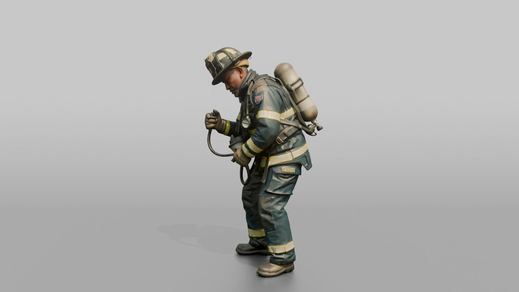 Firefighter Man Checking the Pressure Valve on His SCBA Oxygen Harness