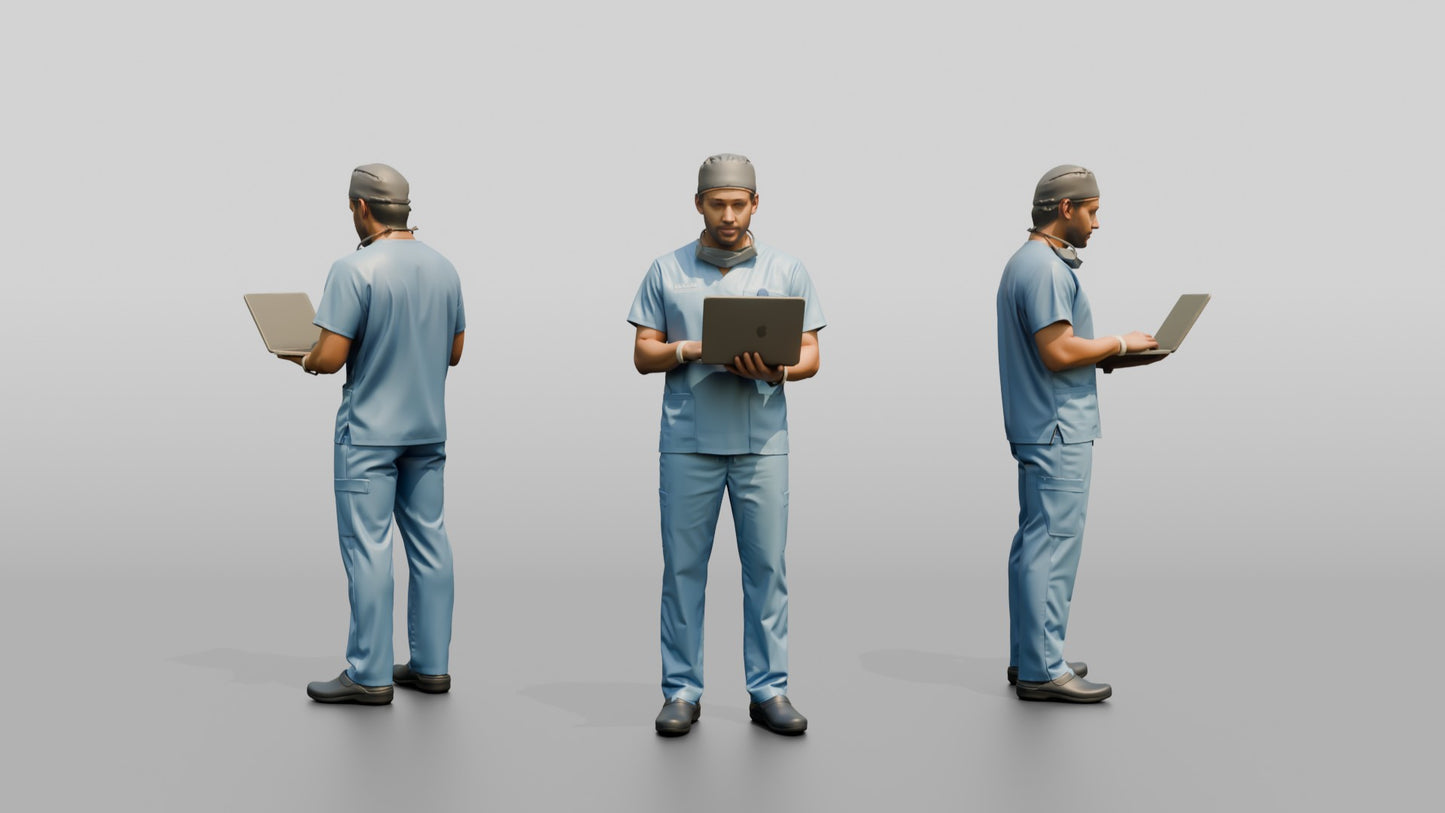 Young Mixed-Race Man Doctor with Laptop