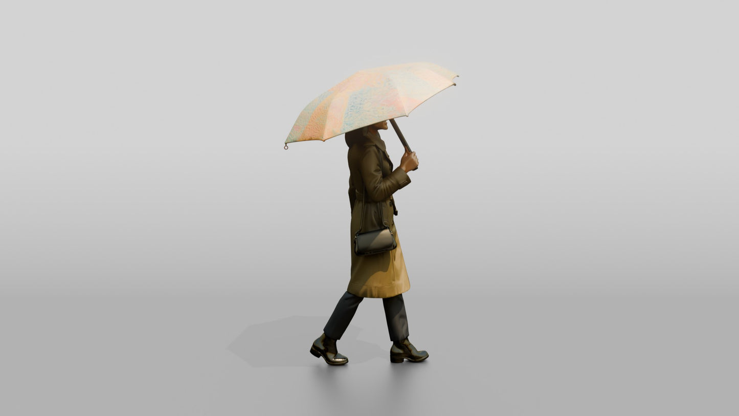 Indian Woman in Olive Trench Coat with Umbrella