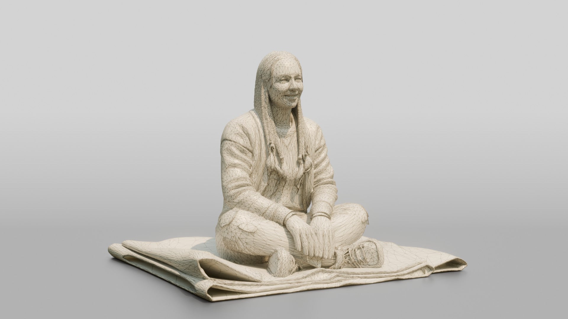 Homeless Woman Sitting on a Folded Tarp
