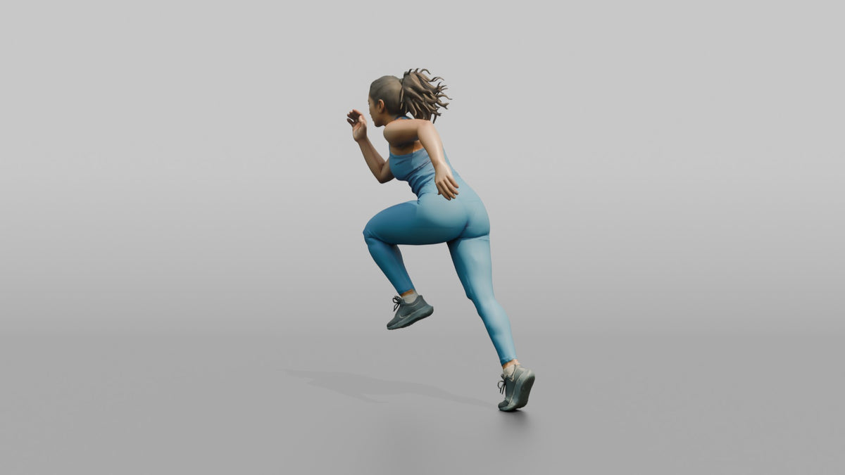 Cardio Athlete Woman In A Sprinting Stance, Leaning Forward - 3D character model, view 4
