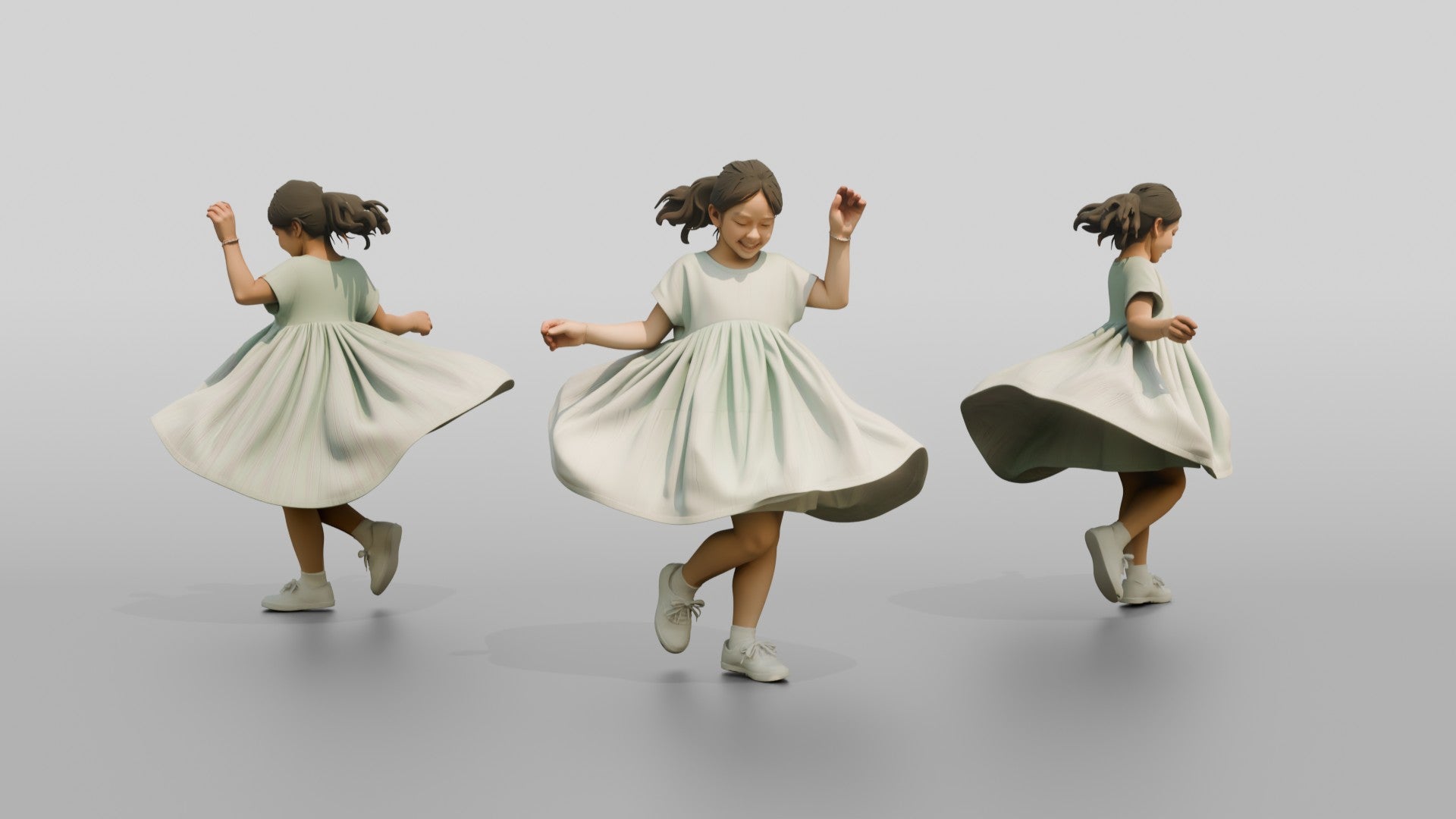 Girl Twirling in Mint Green Dress