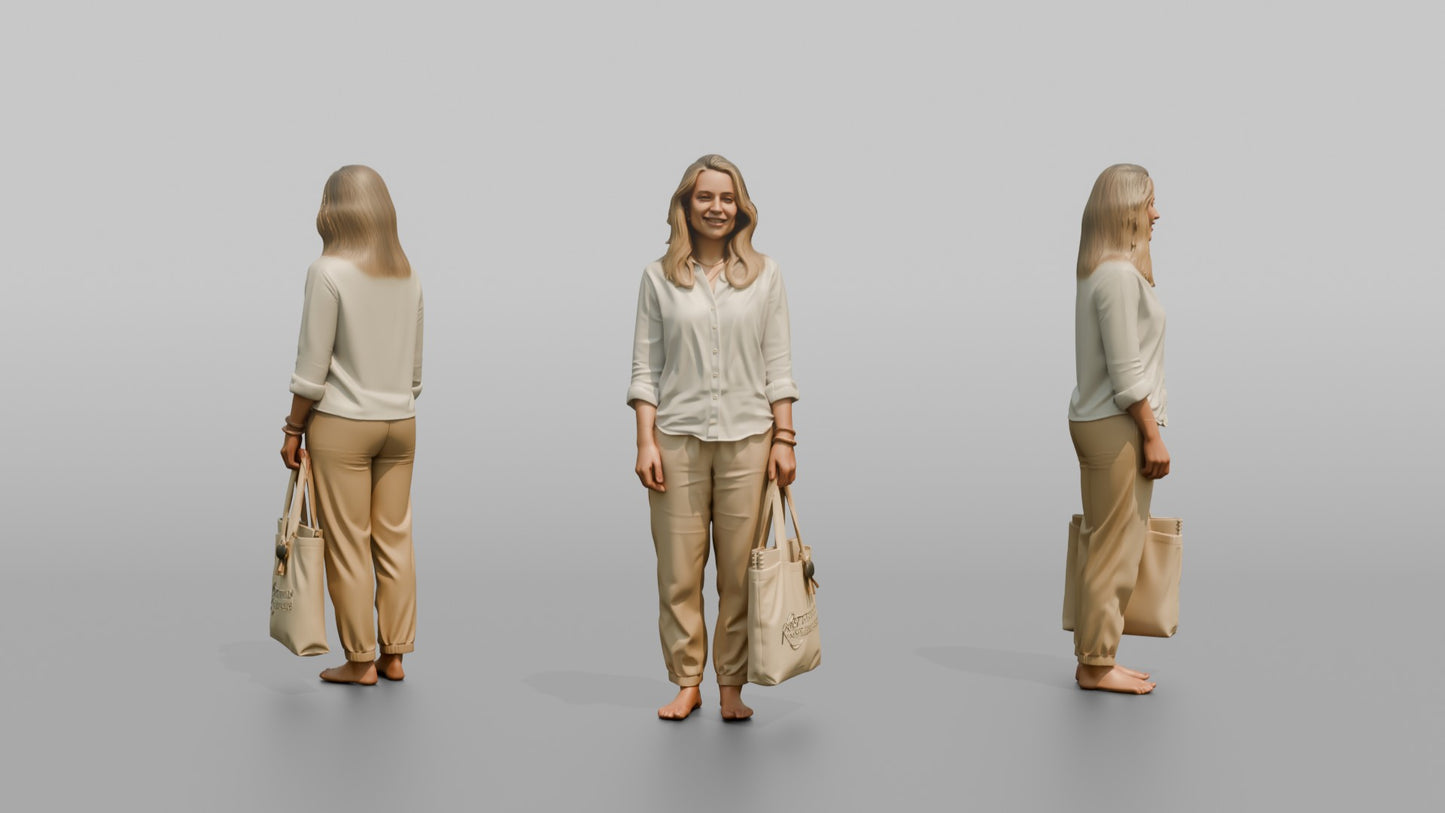 Dutch Woman in a Linen Blouse Holding a Tote Bag