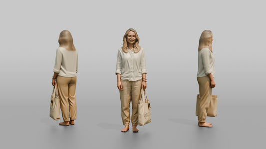 Dutch Woman in a Linen Blouse Holding a Tote Bag