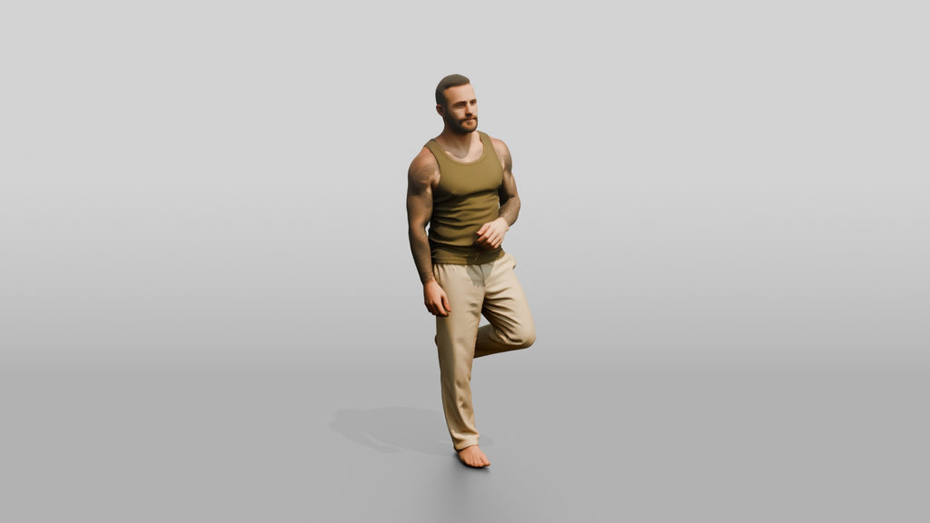 Tattooed Man Standing Casually