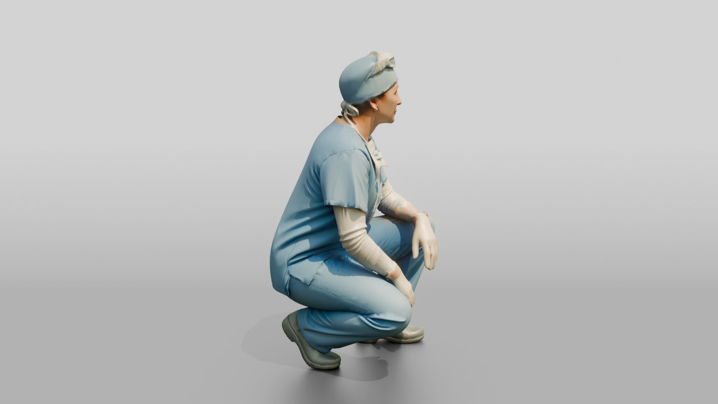 Middle-Aged White Woman Doctor Crouching