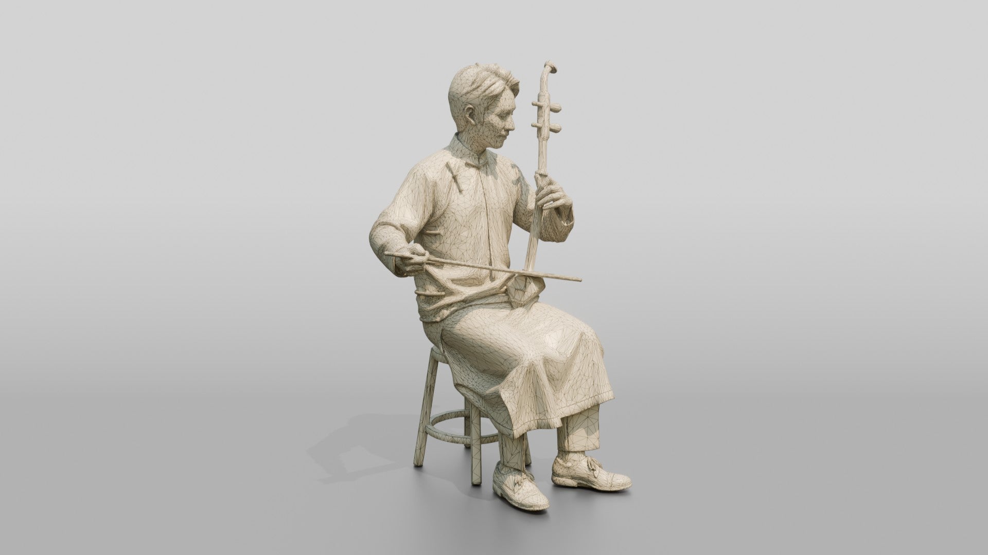 Erhu Player Bowing Traditional Instrument