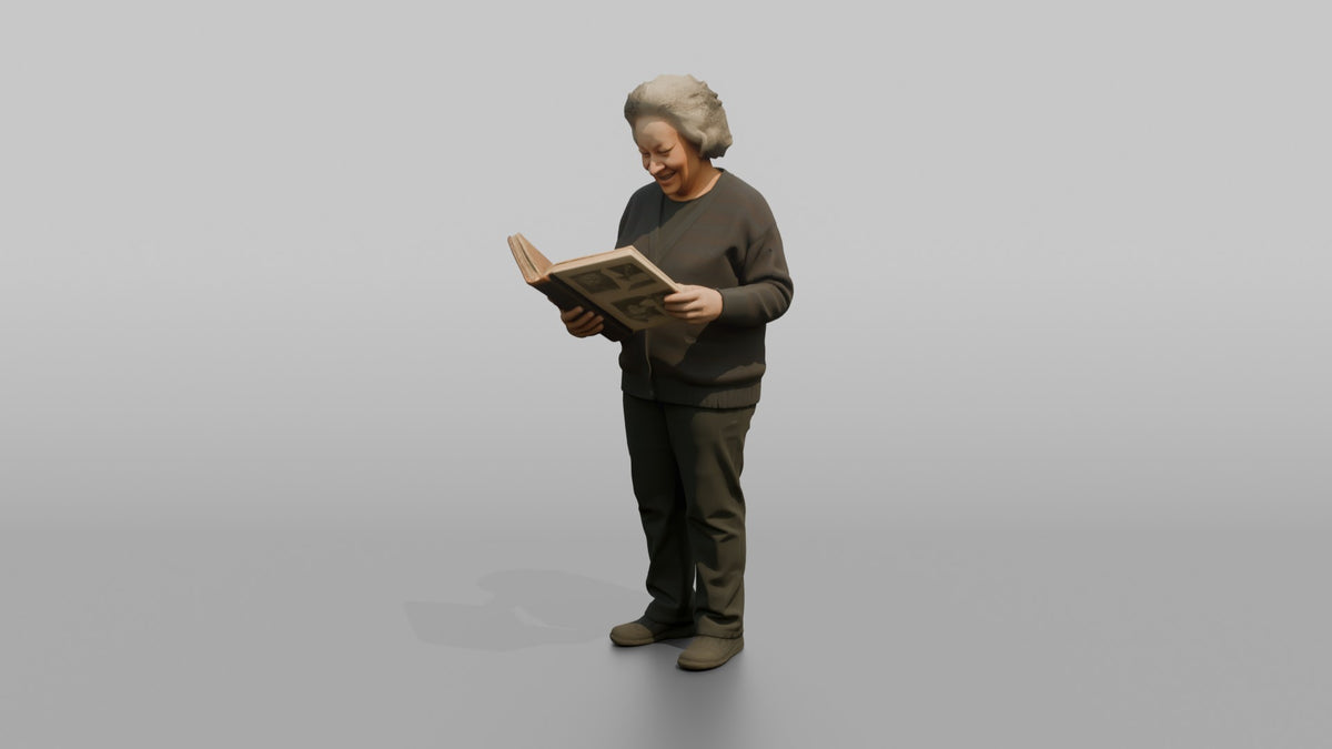 Grandmother Holding A Photo Album Open With Both Hands - 3D character model, view 4