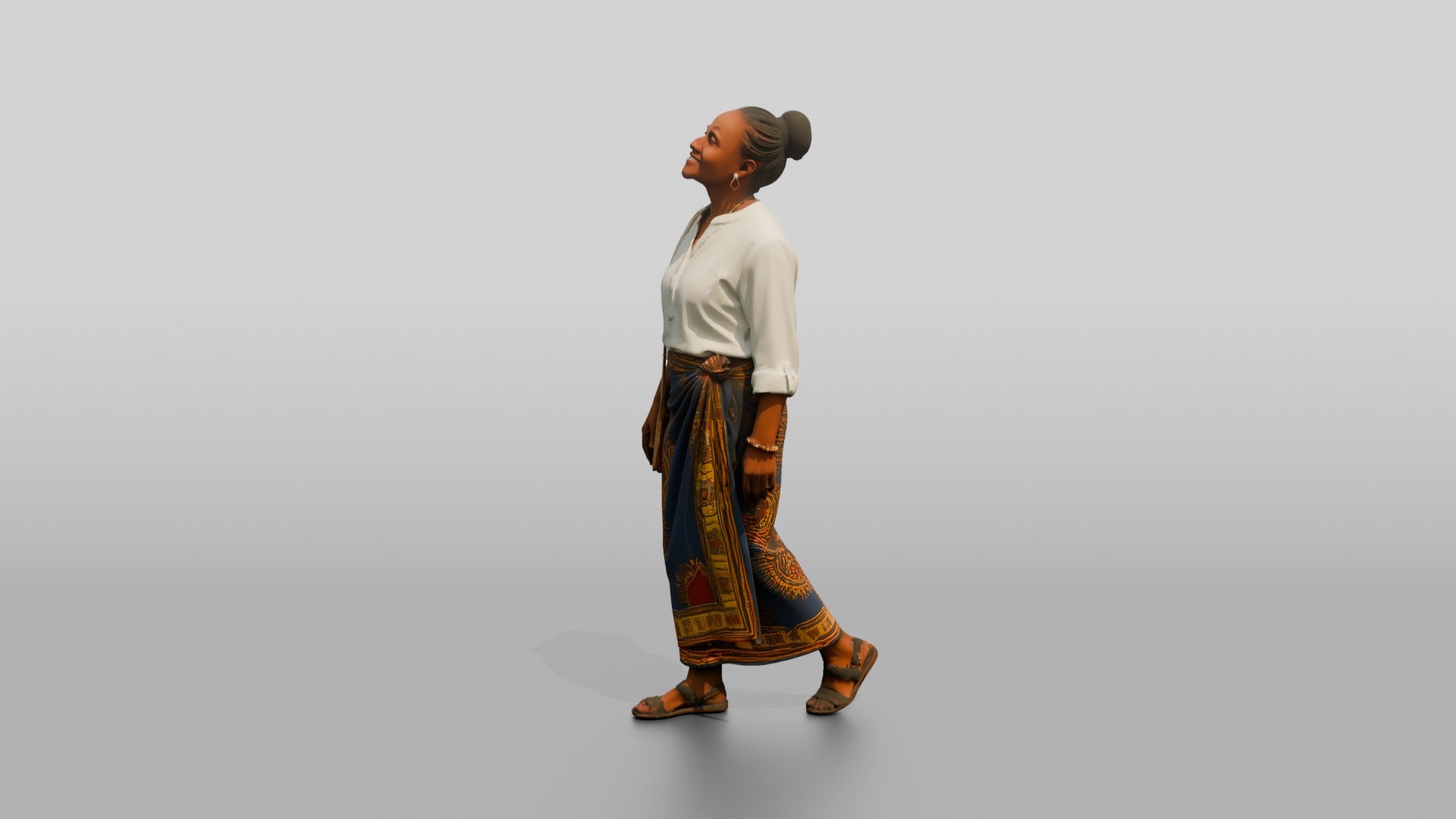 Middle-Aged African Woman in a Printed Wrap Skirt