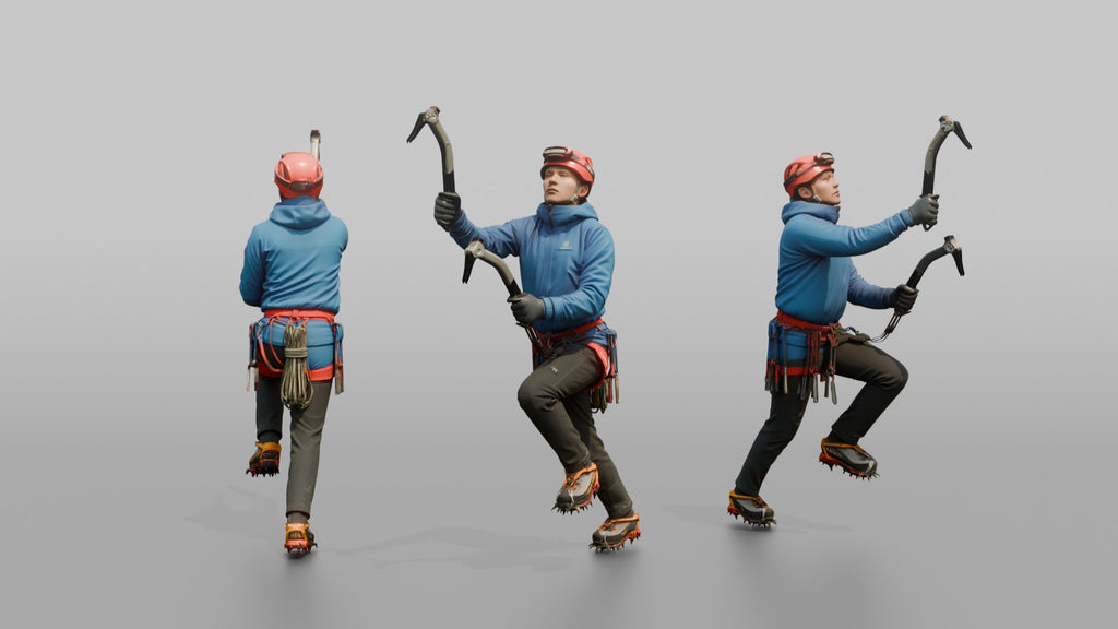 Ice Climber Holding Two Ice Axes