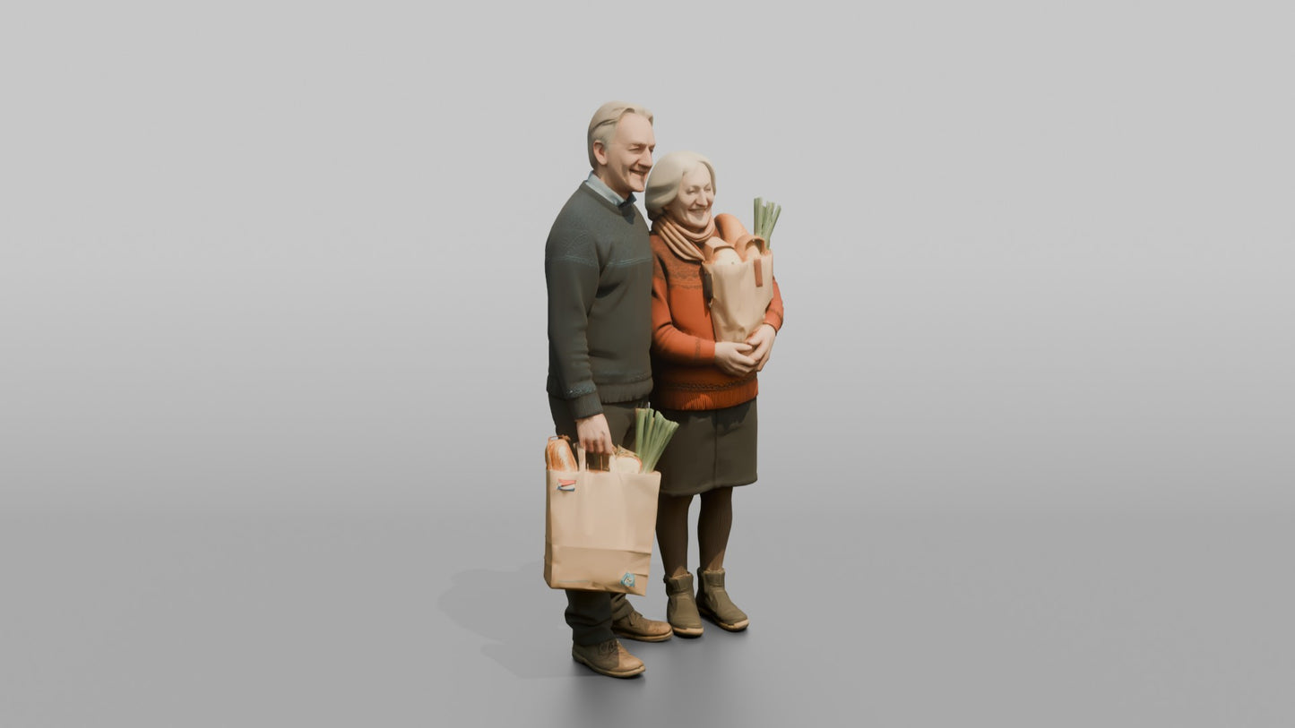 Elderly Couple Standing Together with Grocery Bags