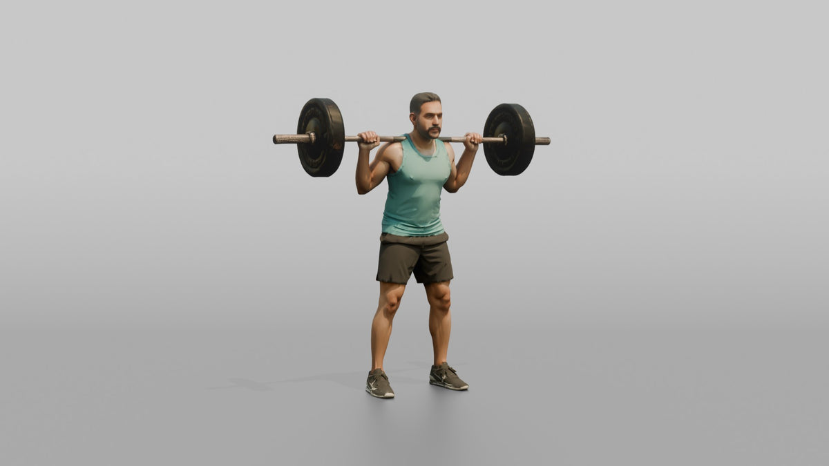 Weightlifter Man Resting A Barbell On The Upper Back Before A Squat - 3D character model