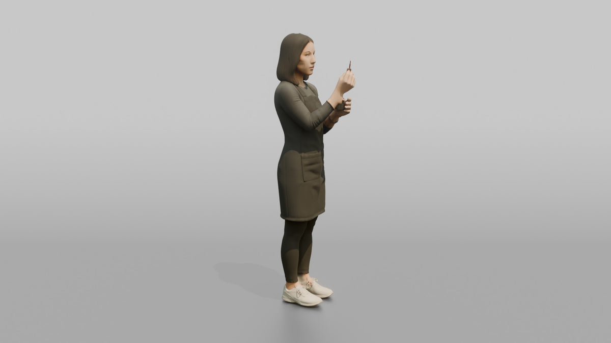 Nail Technician Woman Holding A Nail Polish Brush Up To Inspect It - 3D character model, view 2