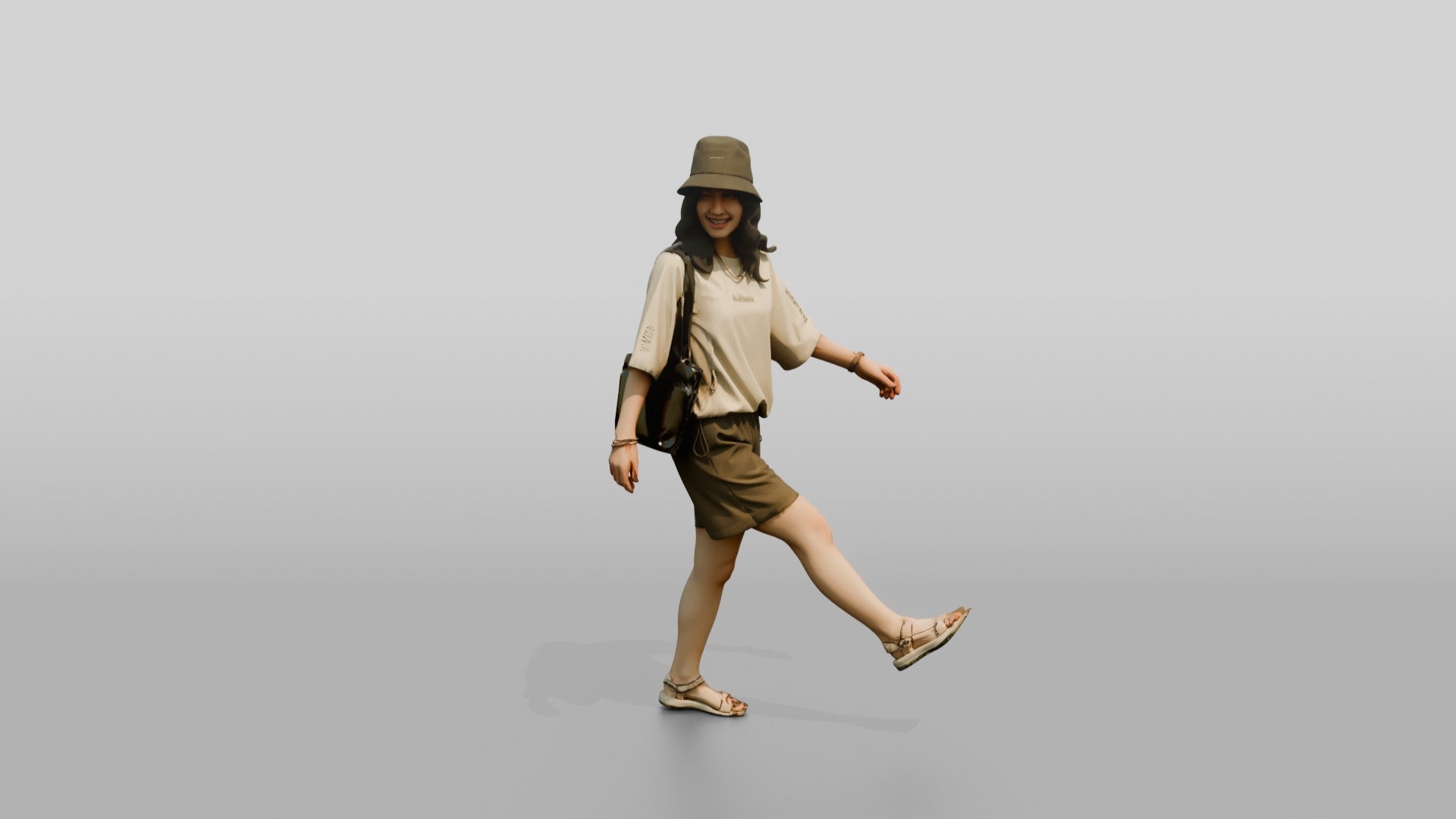 Woman Kicking Up Wet Sand Walking
