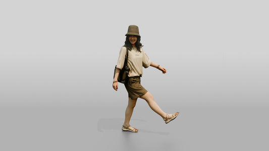 Woman Kicking Up Wet Sand Walking - 3D character model, view 1