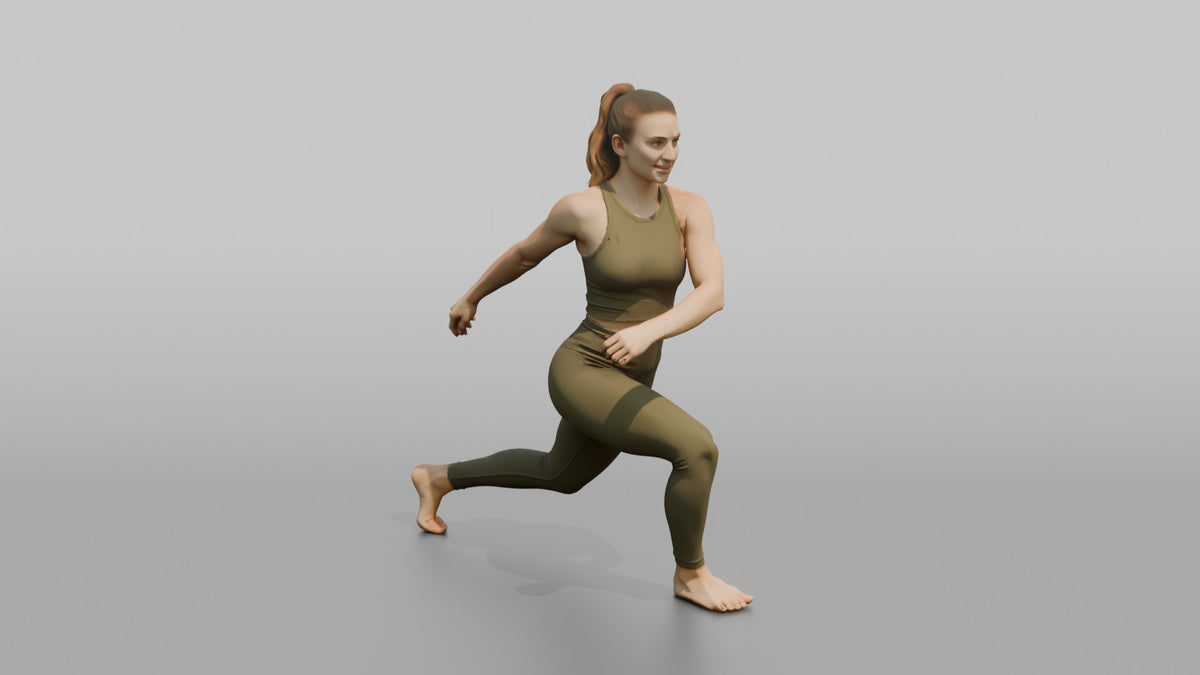Fitness Influencer Woman Mid Lunge, Twisting Slightly - 3D character model, view 5