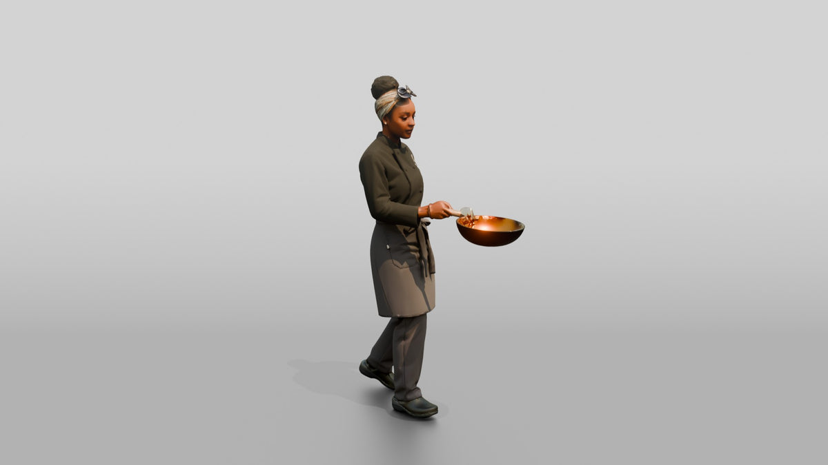 Head Chef Flipping a Flaming Wok - 3D character model, view 2