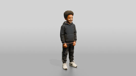African-American Boy in Fleece Winter Tracksuit - 3D character model, view 1