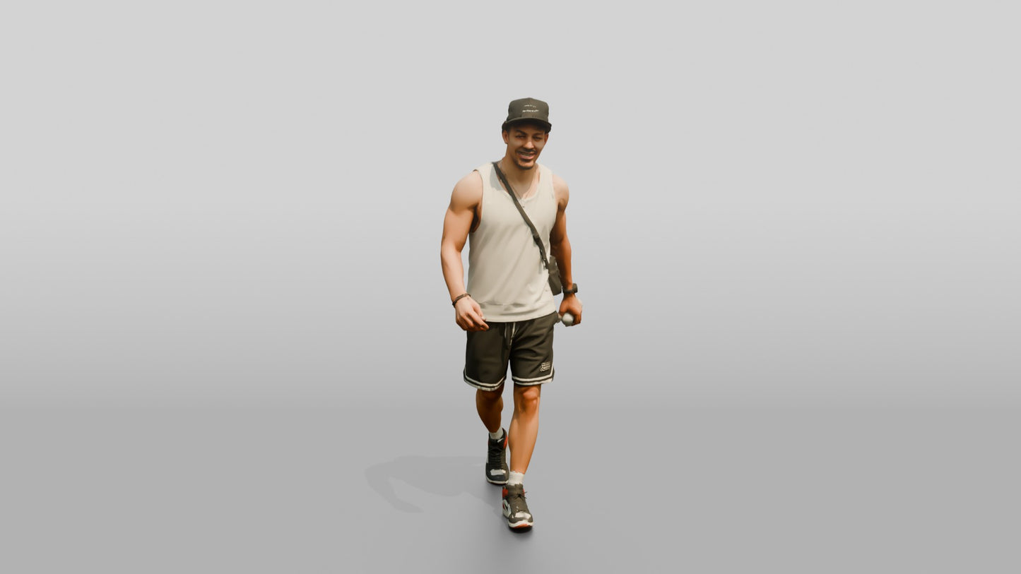 African-American Man Walking Dynamically on the Boardwalk