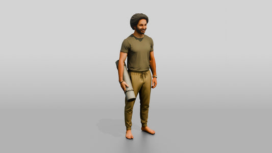 Standing Man Holding Yoga Mat - 3D character model, view 1