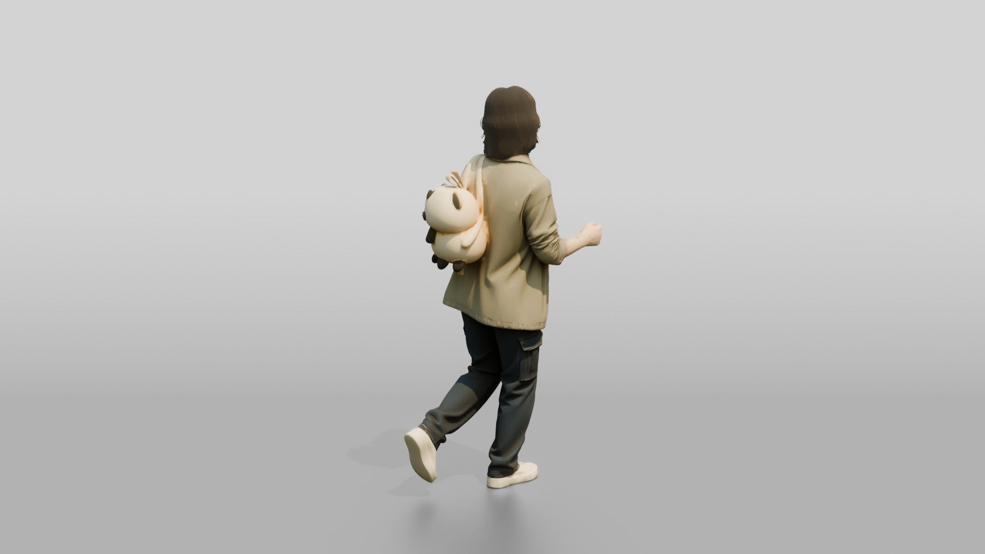 Asian Woman Jogging with Backpack