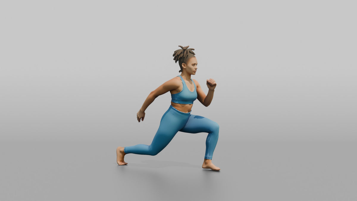 Bodyweight Athlete Woman In A Deep Bodyweight Lunge - 3D character model, view 3