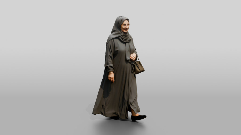 Elegant Elderly Saudi Woman in Abaya and Hijab