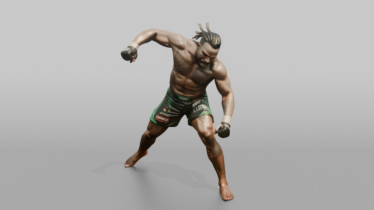 MMA Fighter Sweeping Hammerfist Strike Downward - 3D character model, view 4