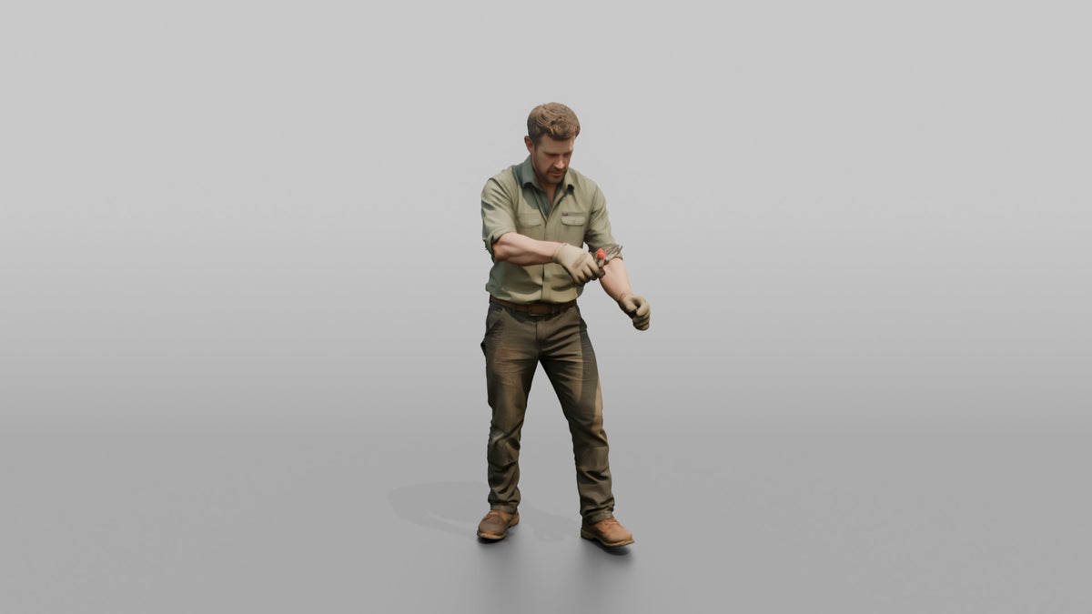 Farmer Pruning Grapevines Sharp Shears - 3D character model, view 4