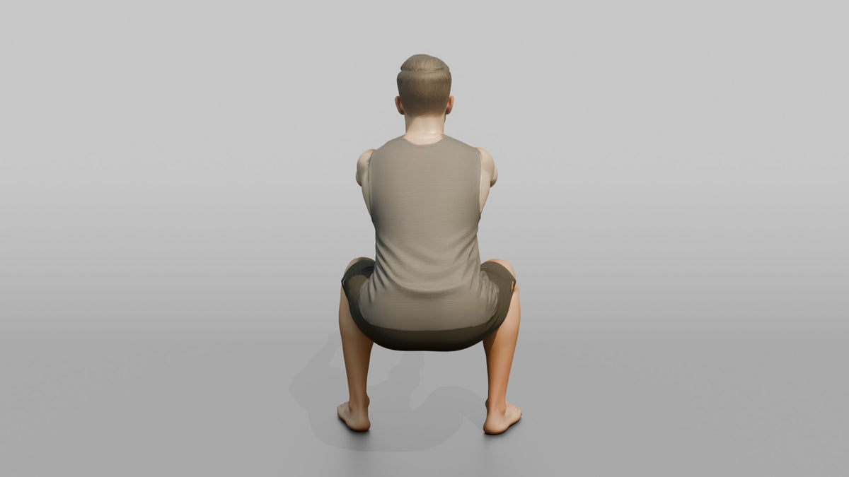 Fitness Influencer Man Holding A Deep Squat Position - 3D character model, view 3